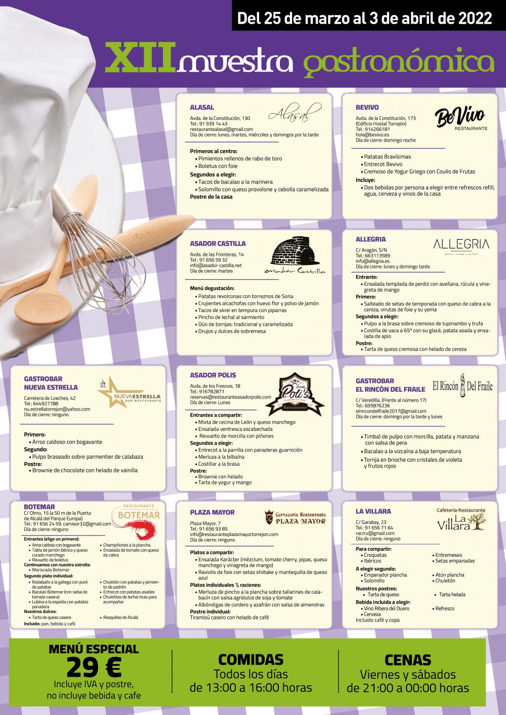 Menús XII Muestra Gastronómica