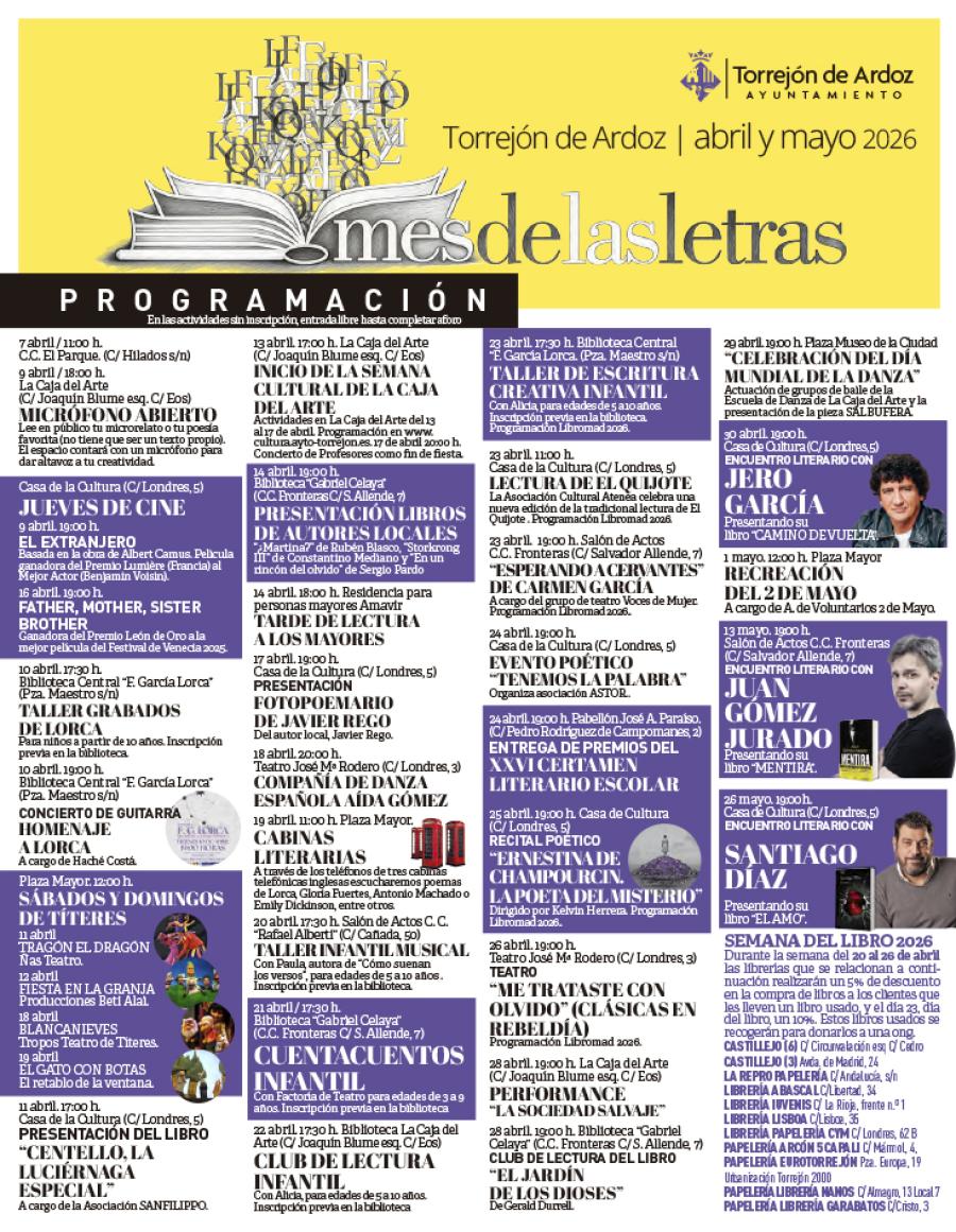 Cartel Mes de las Letras abirl-mayo 2026